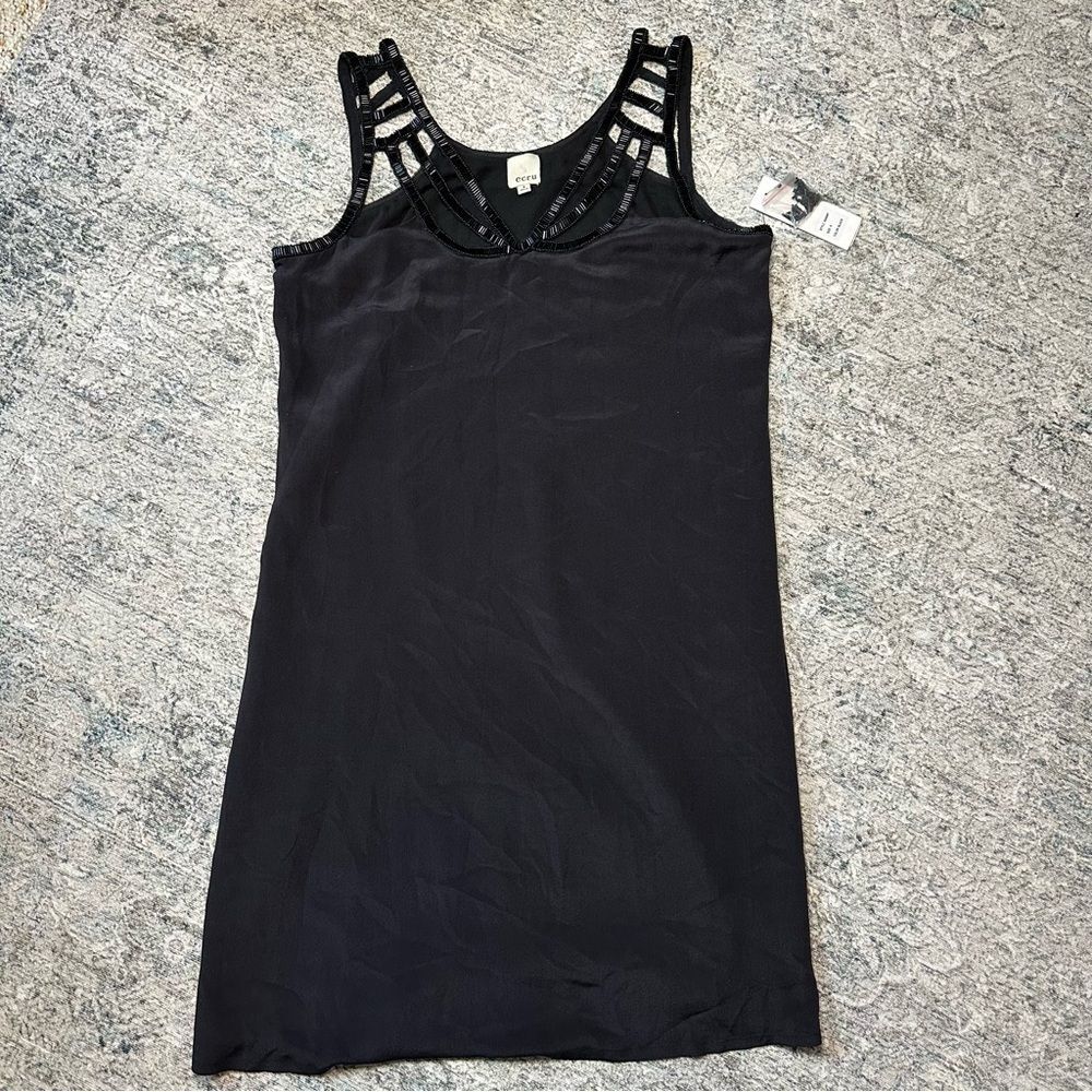 Ecru Black Mini Dress with Strappy Details